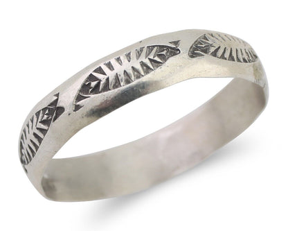 Navajo Hand Stamped Band 925 Silver 5.0 mm Signed Larry Chavez Size 11.75 C.80's