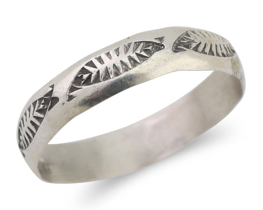 Navajo Hand Stamped Band 925 Silver 5.0 mm Signed Larry Chavez Size 11.75 C.80's