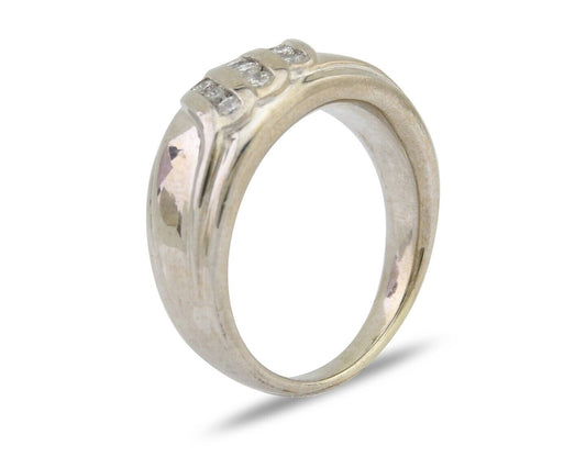 Men 3 Row Natural Diamond Wedding Engagement Band Solid 14k White Gold