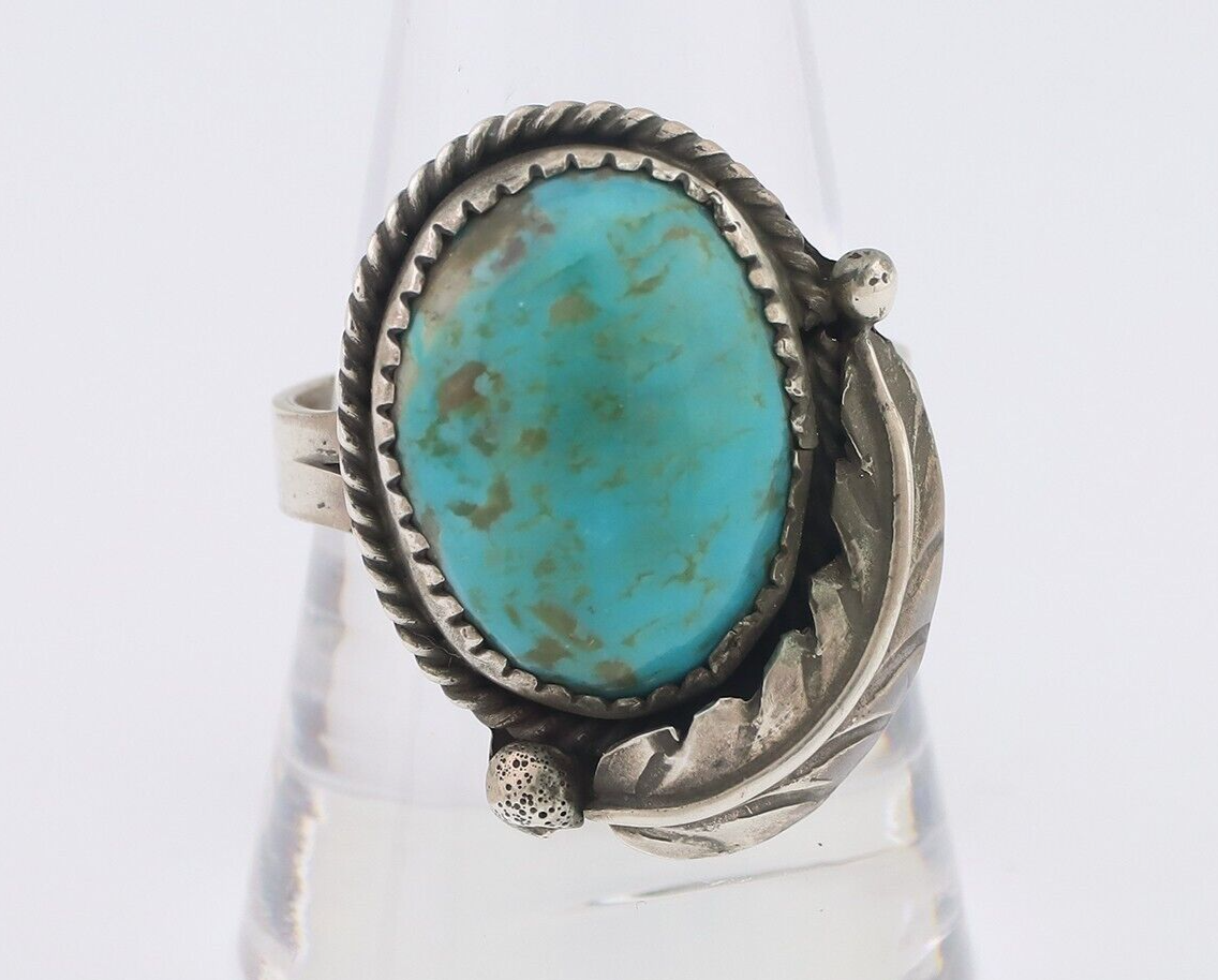 Navajo Ring 925 Silver Natural Turquoise Native American Artist C.80's