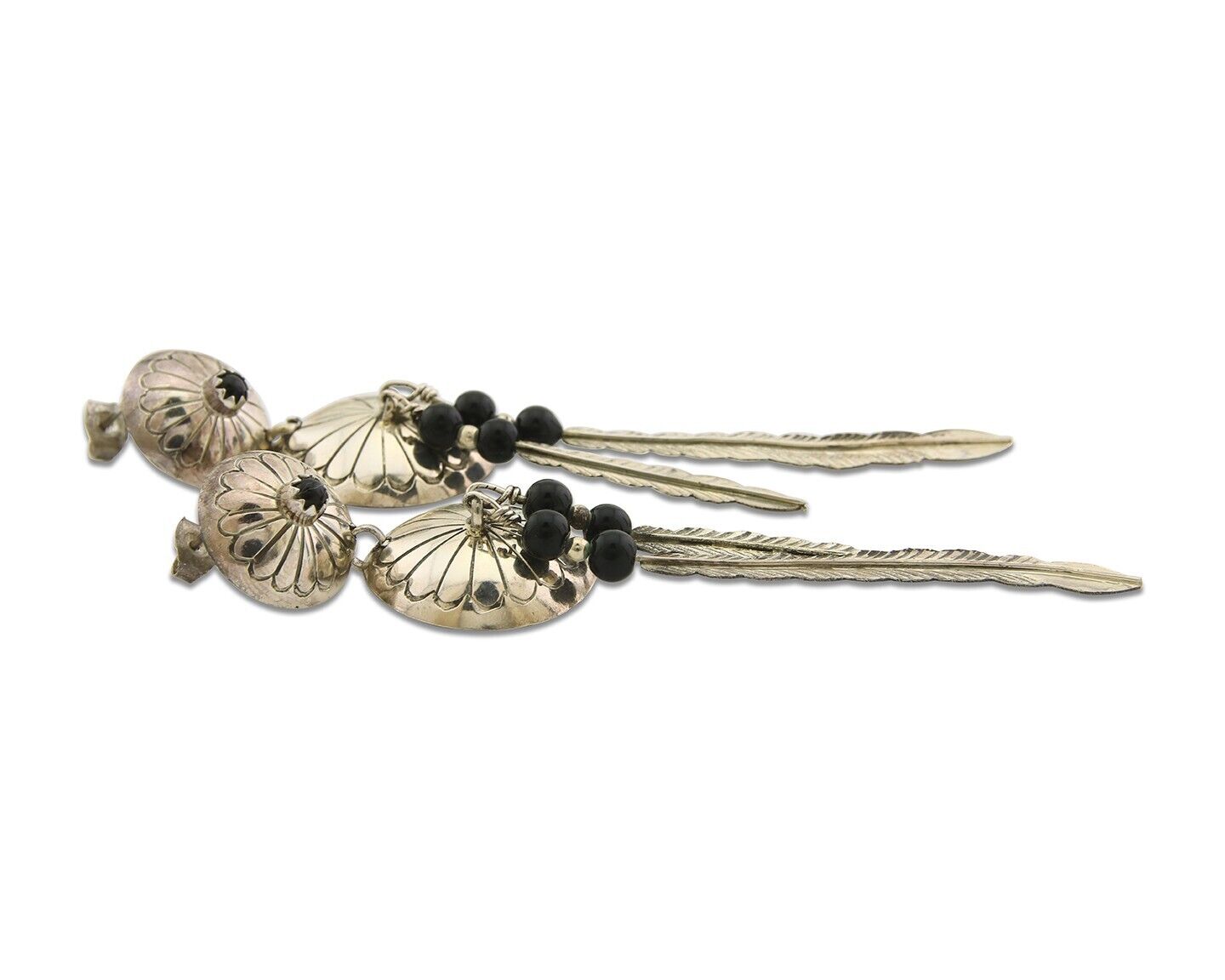 Navajo Earrings 925 Silver Handmade Natural Black Onyx Native American C.80's