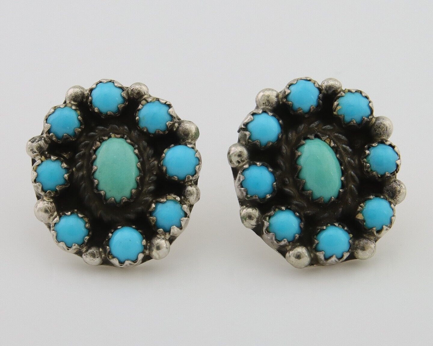 Navajo Snake Eye Earrings 925 Silver Sleeping Beauty Native Artist C80s