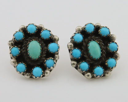 Navajo Snake Eye Earrings 925 Silver Sleeping Beauty Native Artist C80s