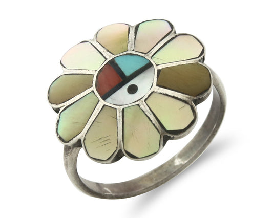 Vintage Zuni Ring 925 Sterling Silver Natural Gemstone Size 9.0