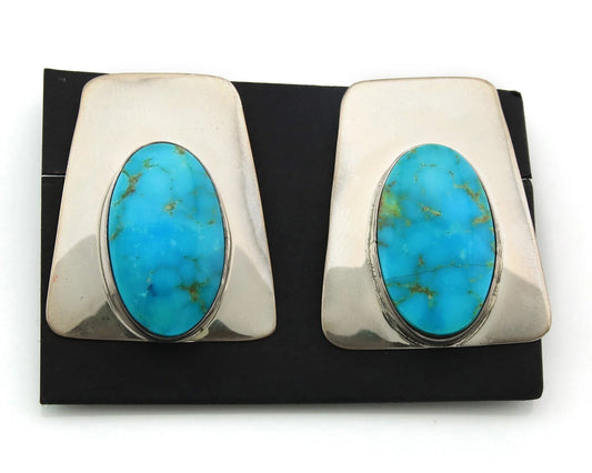 Navajo Clip-On Earrings Sterling Silver Natural Turquoise Vintage