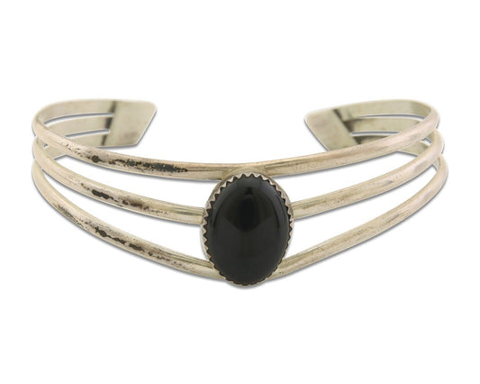 Navajo Bracelet 925 Silver Natural Onyx Cuff Native American Artist C.80's