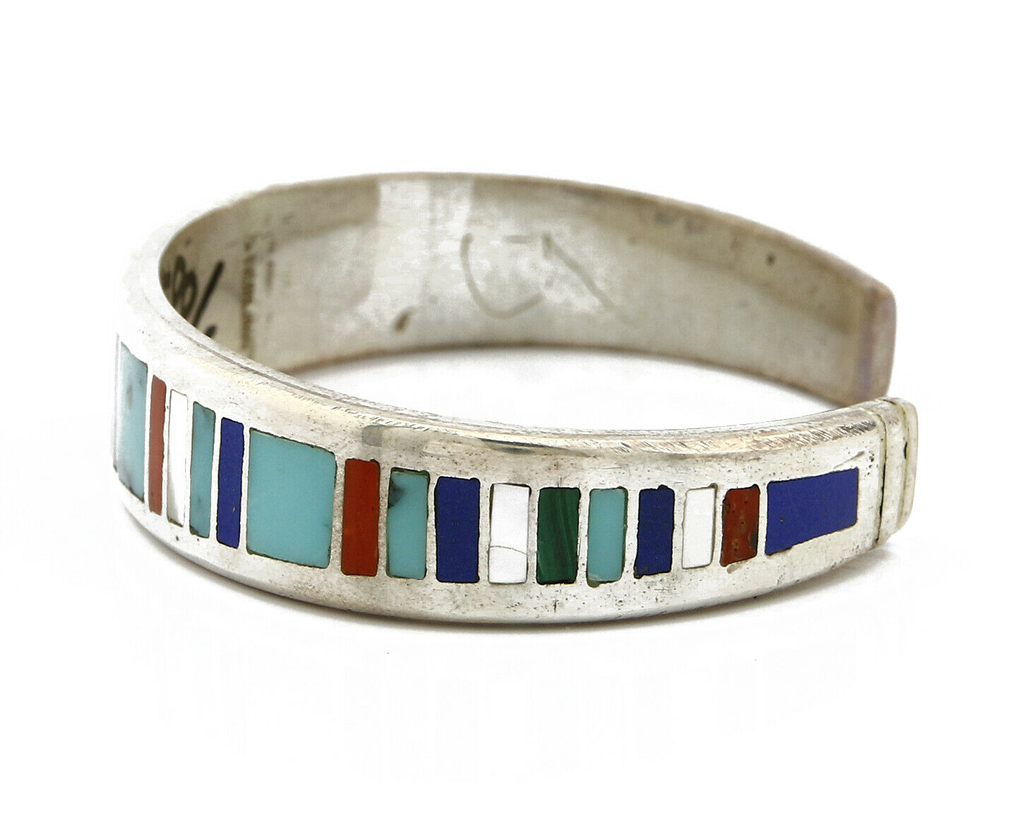 Navajo Artist Signed EDD.B. Gemstone Inlaid .925 Silver Cuff