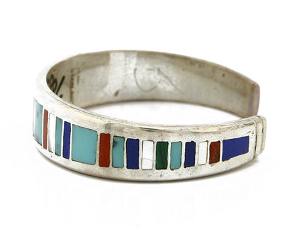 Navajo Artist Signed EDD.B. Gemstone Inlaid .925 Silver Cuff