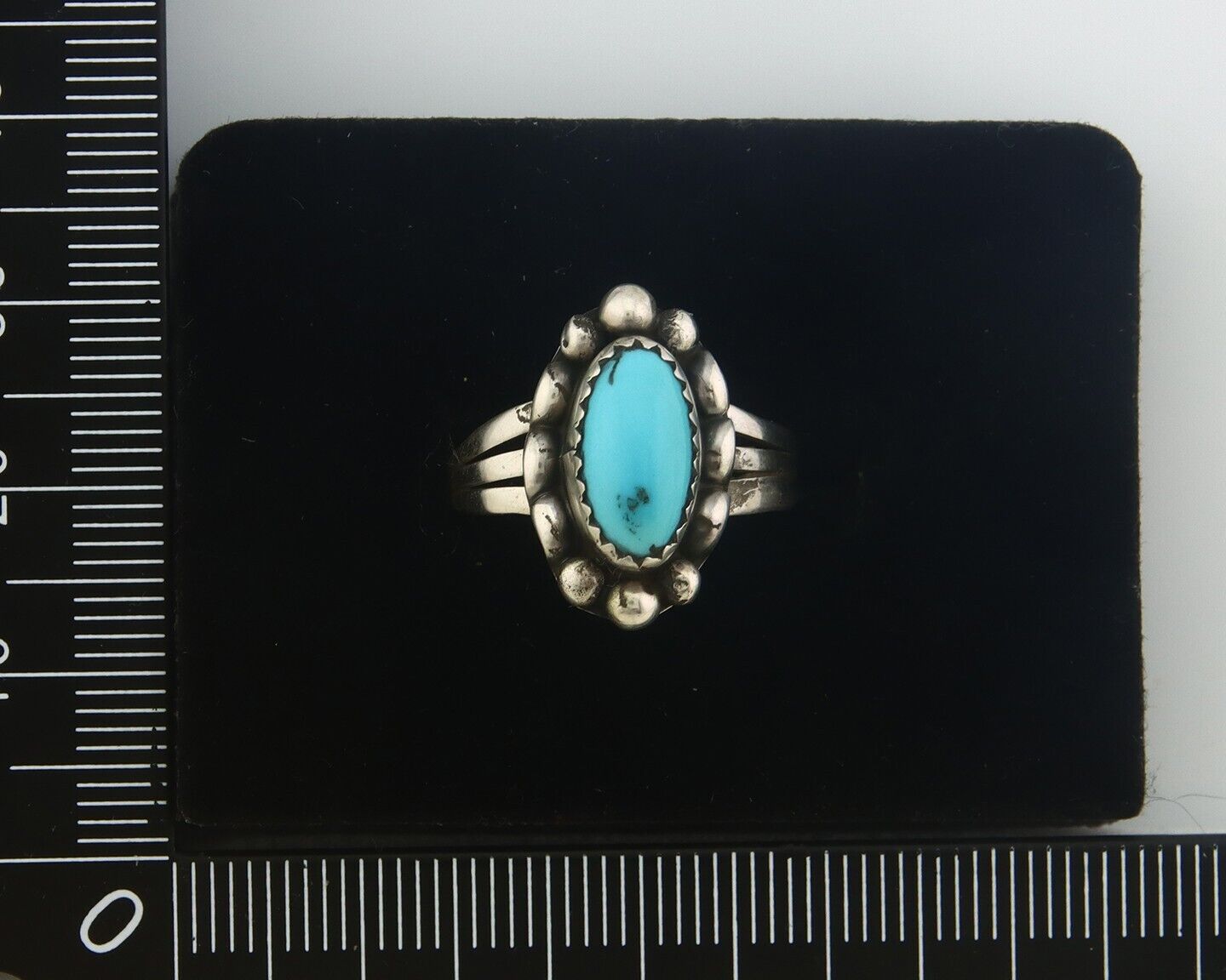 Navajo Ring 925 Sterling Natural Turquoise Native Artist C.80's Size 7.25