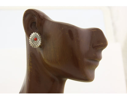 Navajo Earrings 925 Silver Natural Coral Native American Artist C.80's