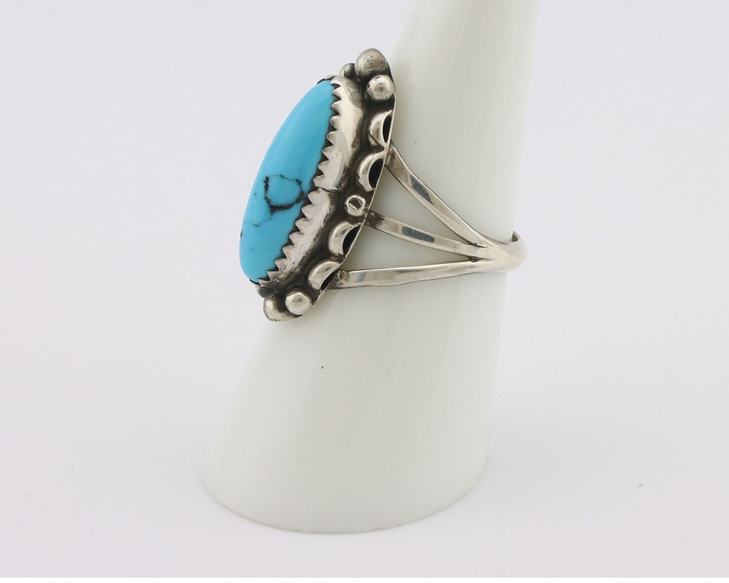 Navajo Ring .925 Silver Sleeping Beauty Turquoise Signed SkyStone Creations C80s