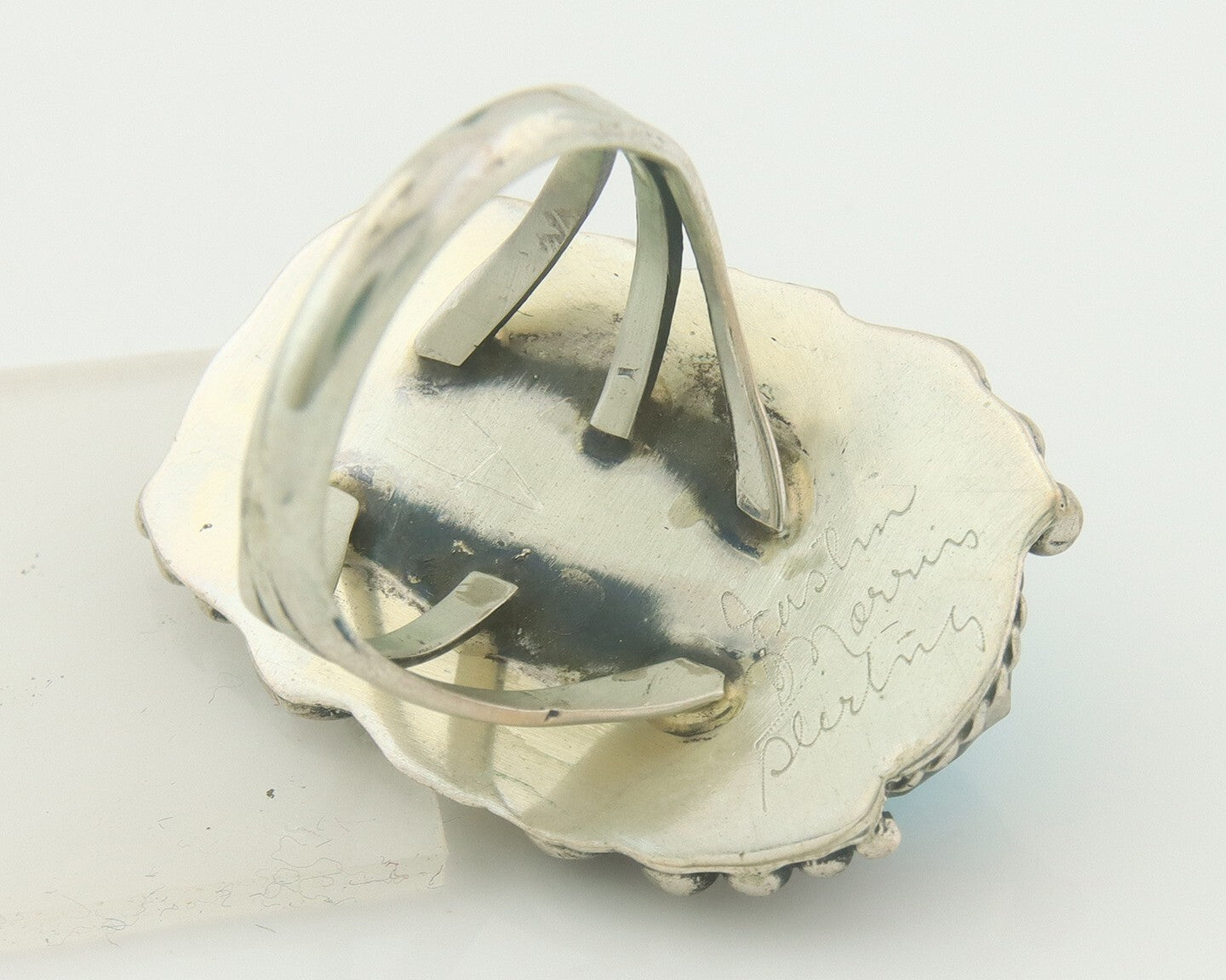 Navajo Ring 925 Sterling Natural Coral & Turquoise Signed JM C.80's Size 9.0