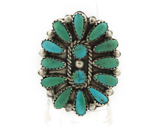 Navajo Concho Ring Sterling Silver Natural Turquoise Handmade Vintage