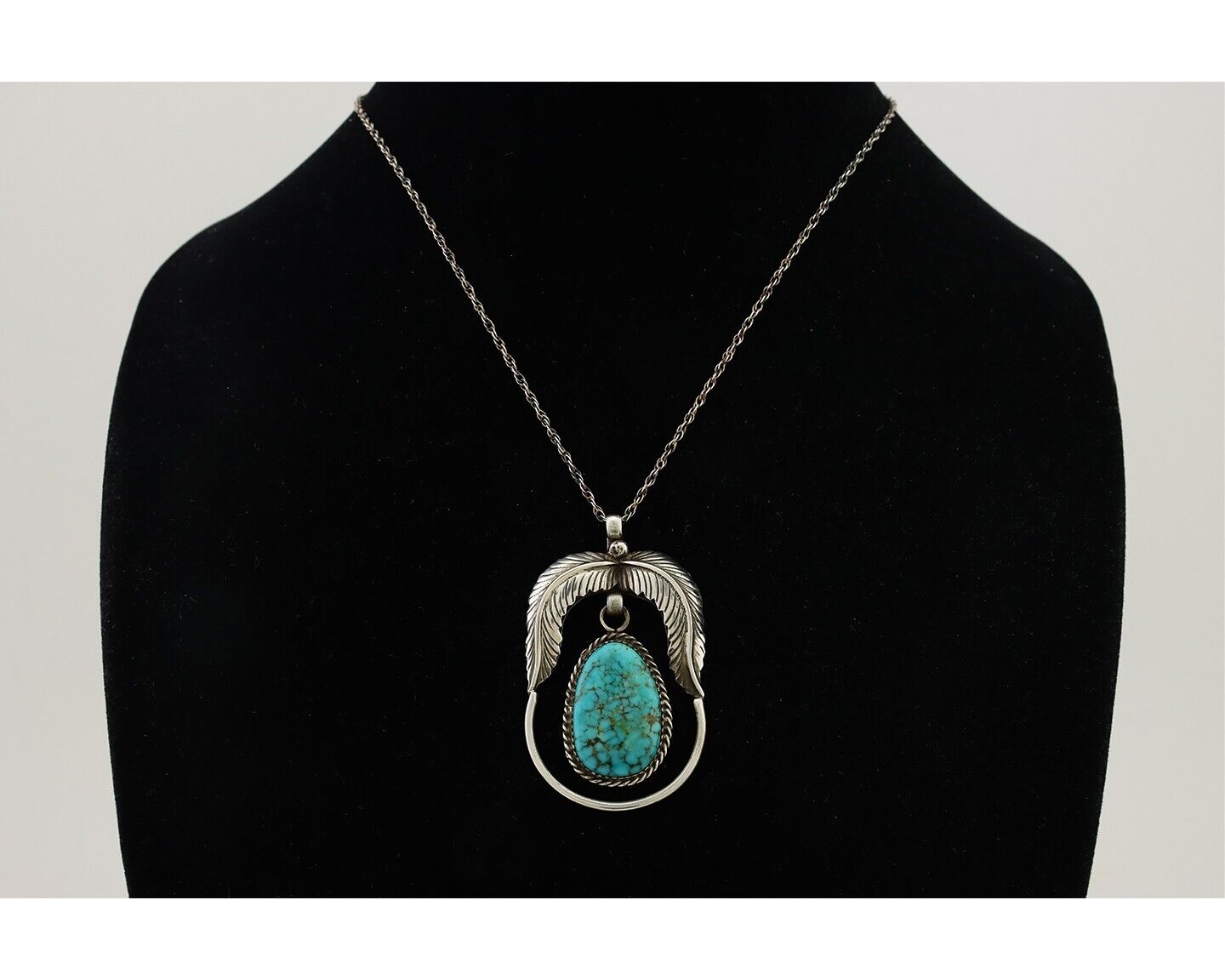 Navajo Necklace 925 Silver Turquoise Native American Artist Signed C.90's