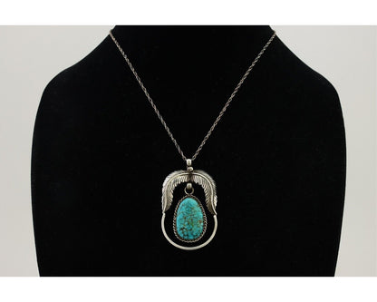 Navajo Necklace 925 Silver Turquoise Native American Artist Signed C.90's