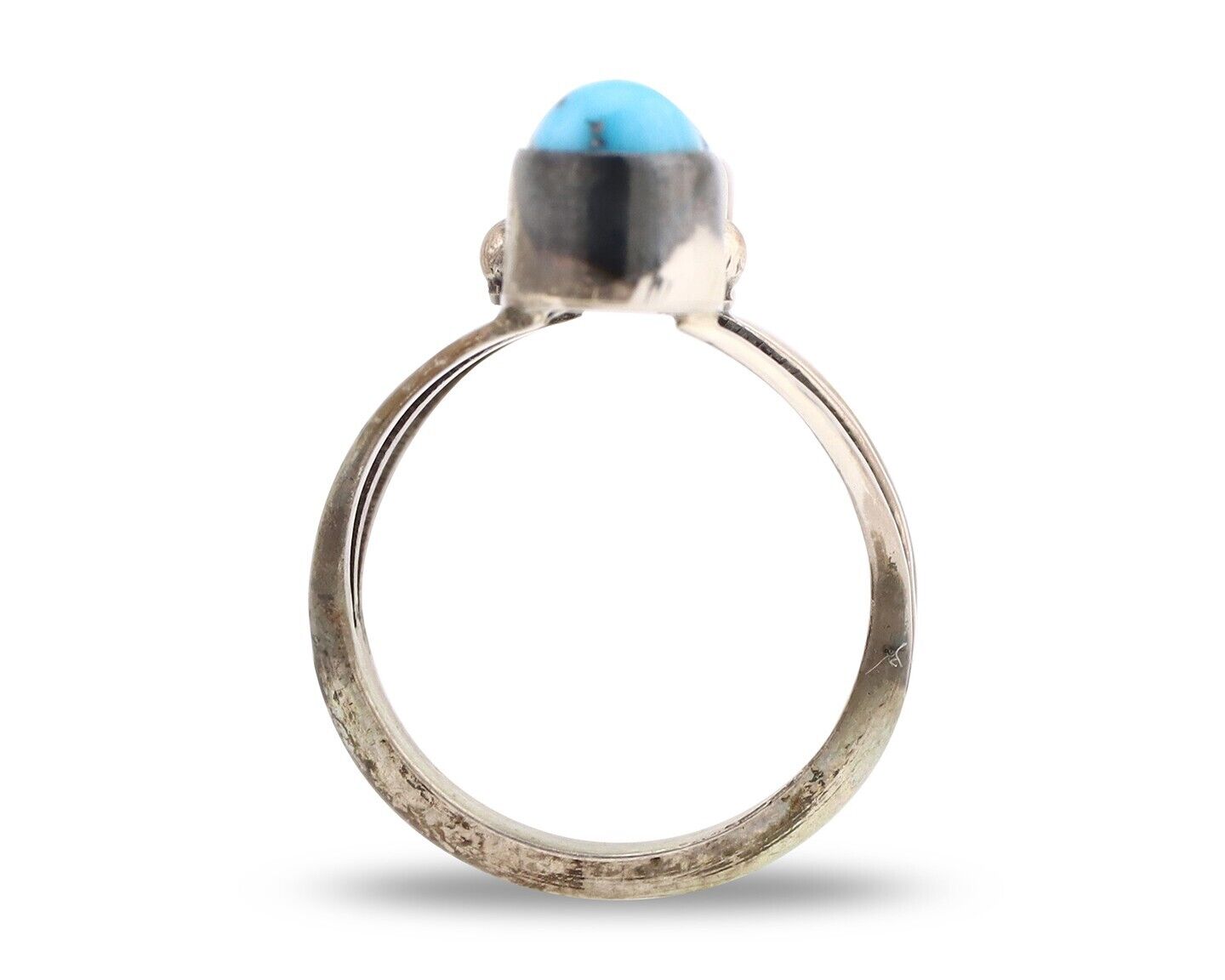 Navajo 3 Stone Ring 925 Silver Blue Turquoise Native American Artist C.80's