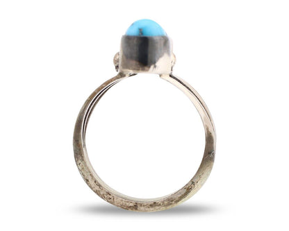 Navajo 3 Stone Ring 925 Silver Blue Turquoise Native American Artist C.80's