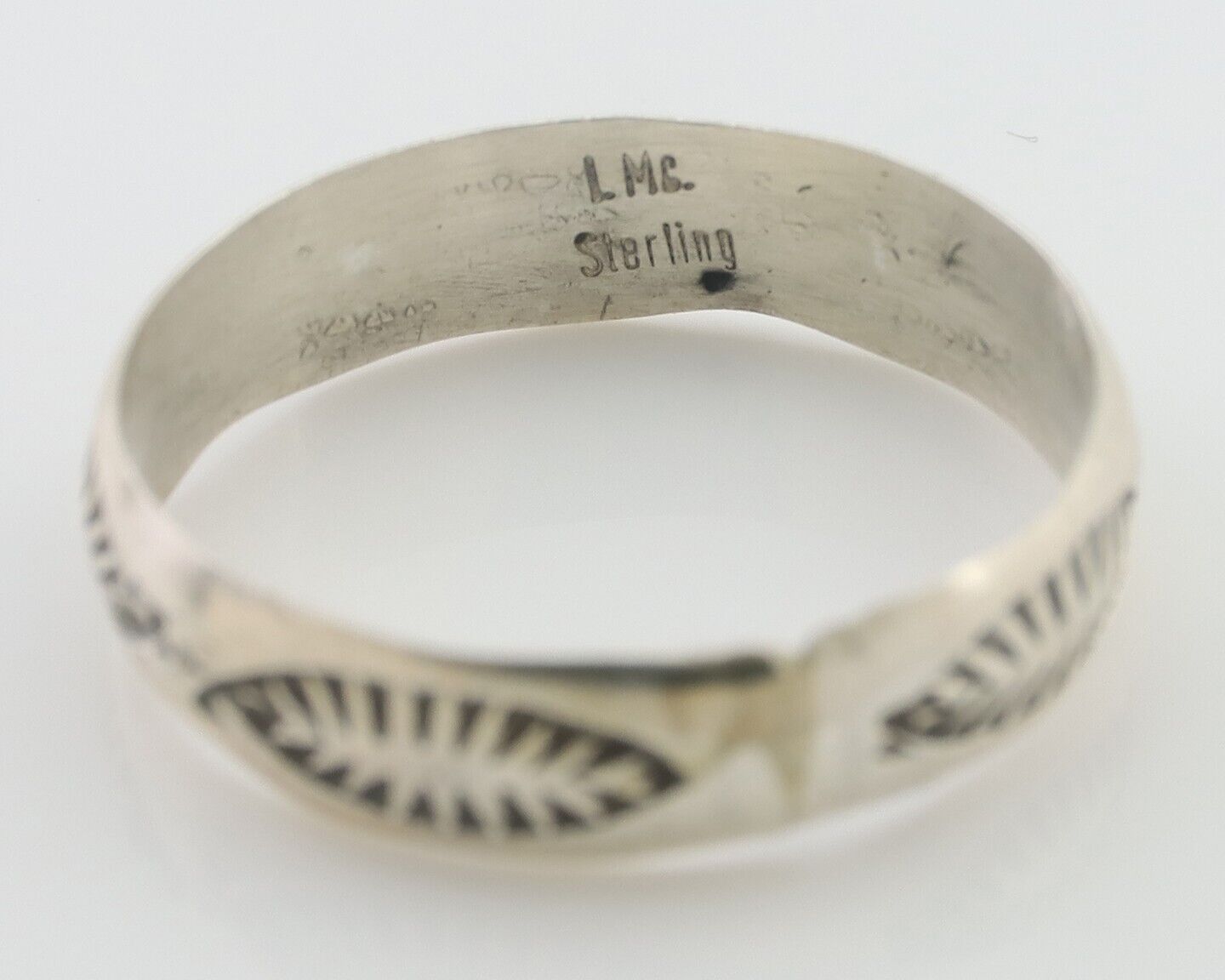 Navajo Hand Stamped Band 925 Silver 5.0 mm Signed Larry Chavez Size 8.5 C.80's