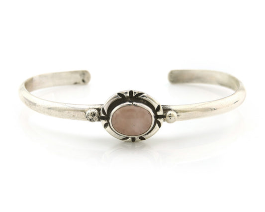 Navajo Cuff Bracelet Sterling Silver Natural Mined Pink Quartz Native Artist