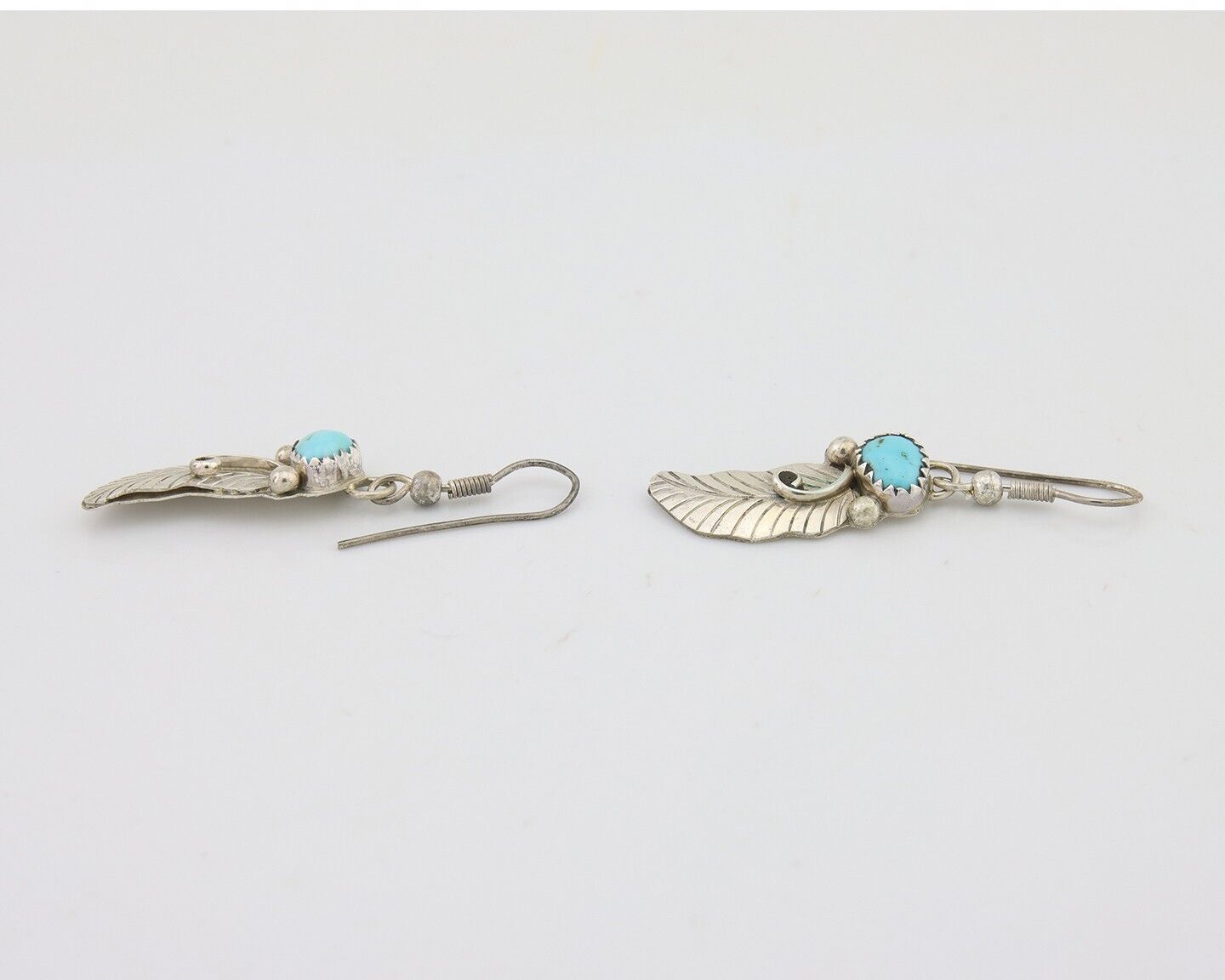 Navajo Dangle Earrings 925 Silver Natural Turquoise Artist Signed JB C.80's