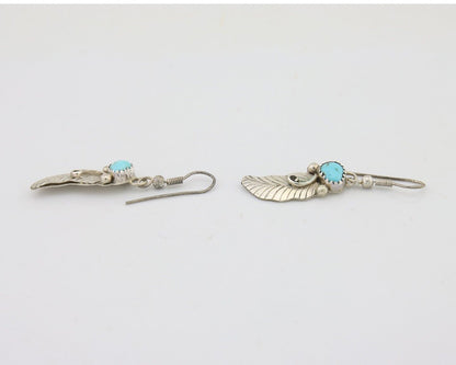 Navajo Dangle Earrings 925 Silver Natural Turquoise Artist Signed JB C.80's