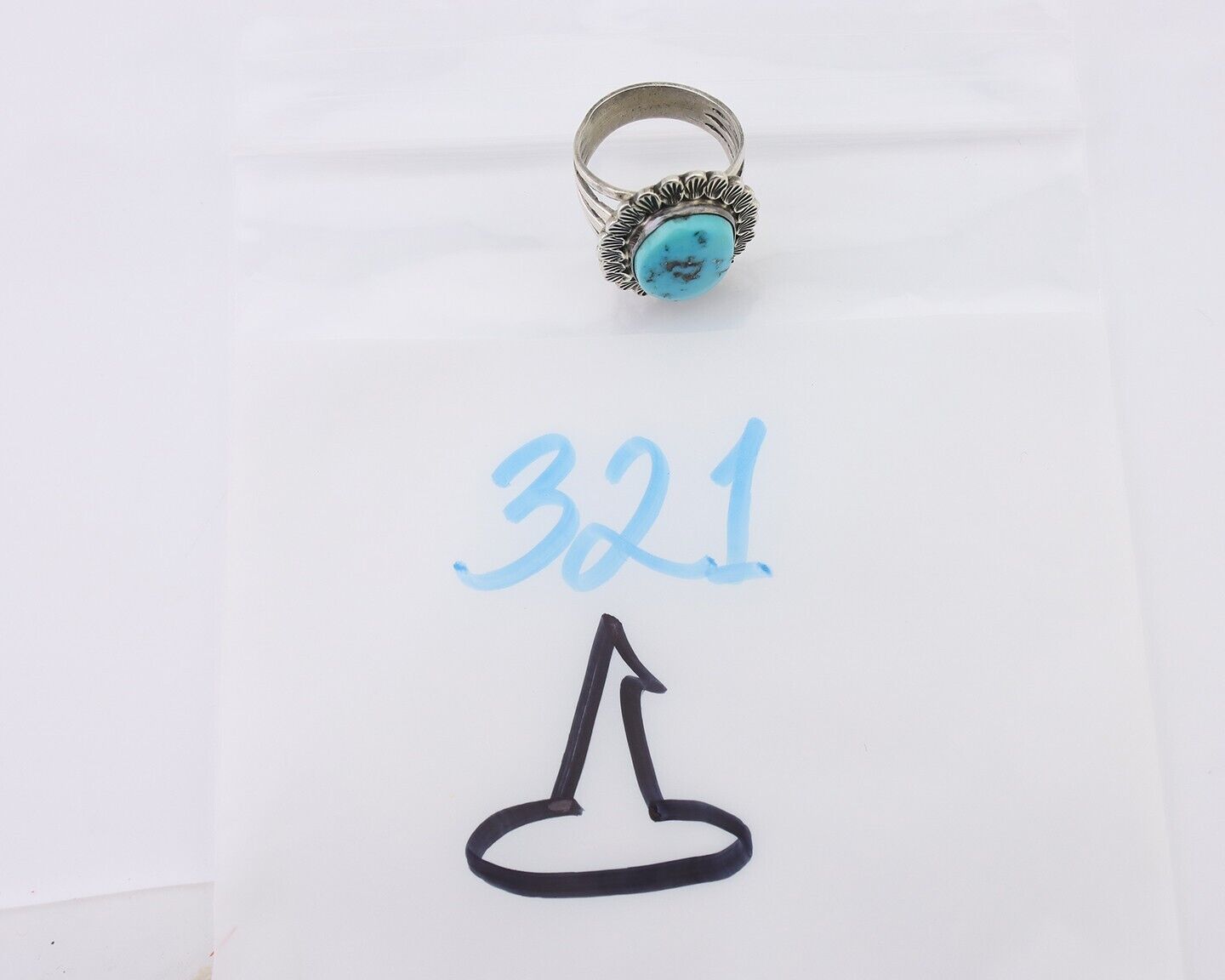 Navajo Ring 925 Silver Blue Turquoise Signed Allison Lee C.80's
