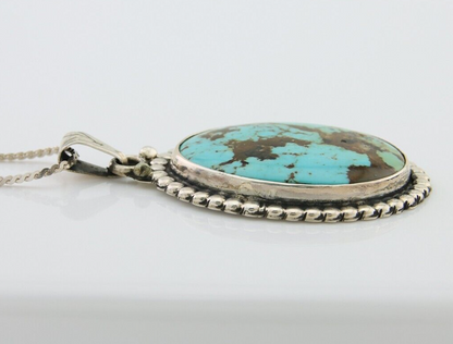 Navajo Necklace 925 Silver Natural Blue Turquoise Artist Signed M Montoya C.80's