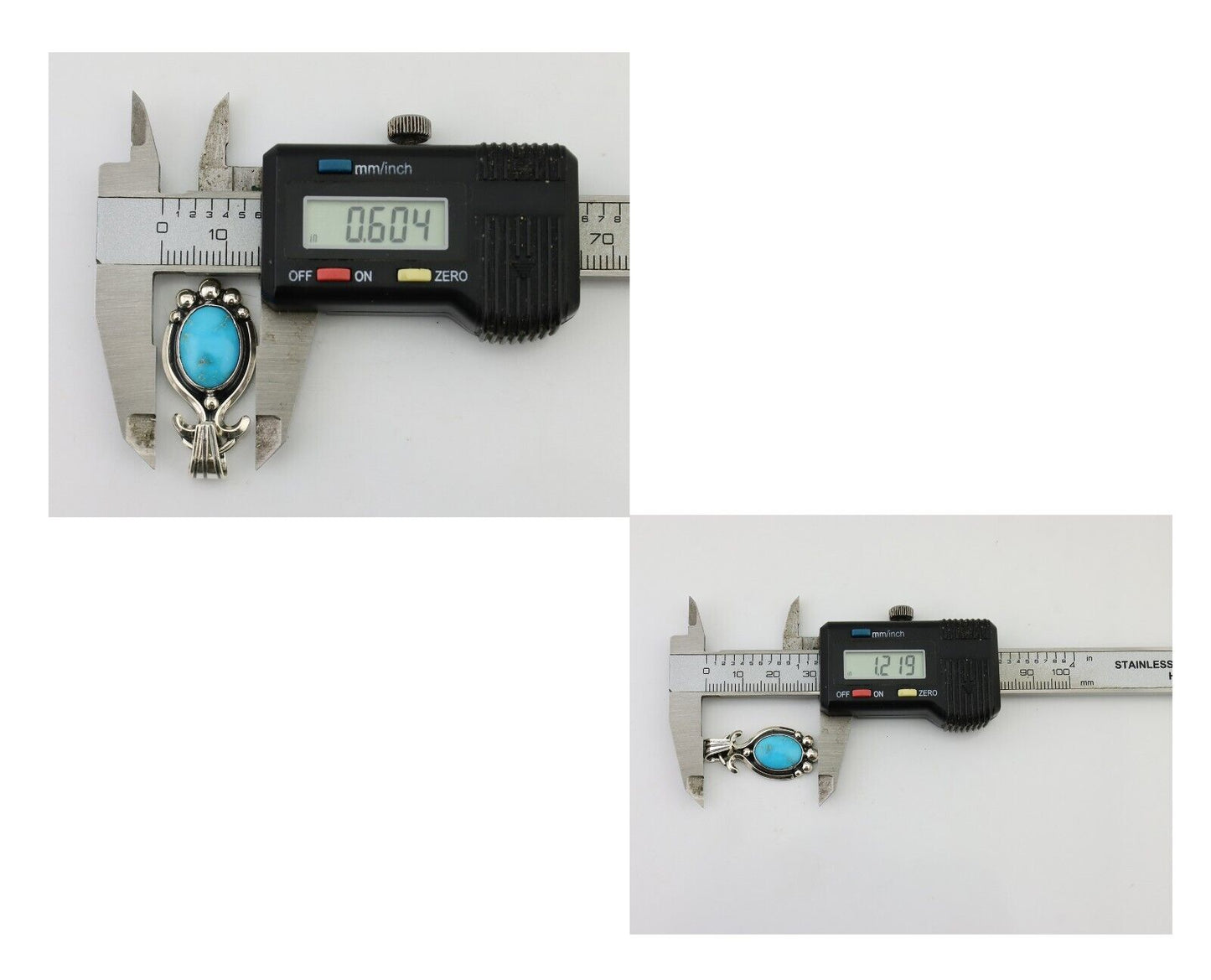 Navajo Pendant 925 Silver Natural Turquoise Artist Signed RB C.80's