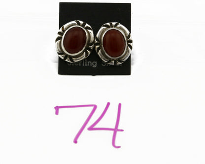 Navajo Hand Stamped Natural Mined Cornelian .925 SOLID Silver Stud Earrings