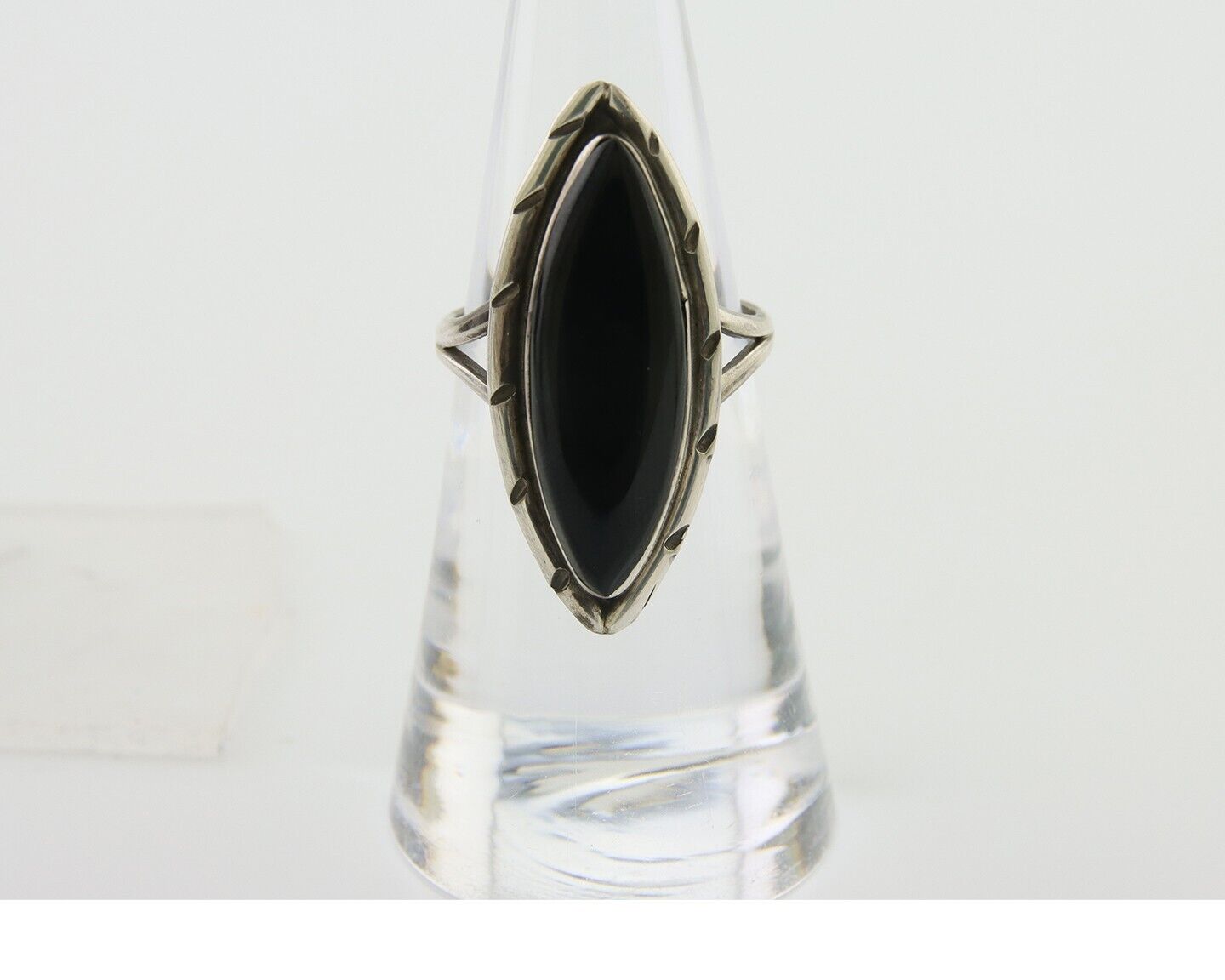 Navajo Handmade Ring 925 Silver Black Onyx Artist Signed J #10 C.80's