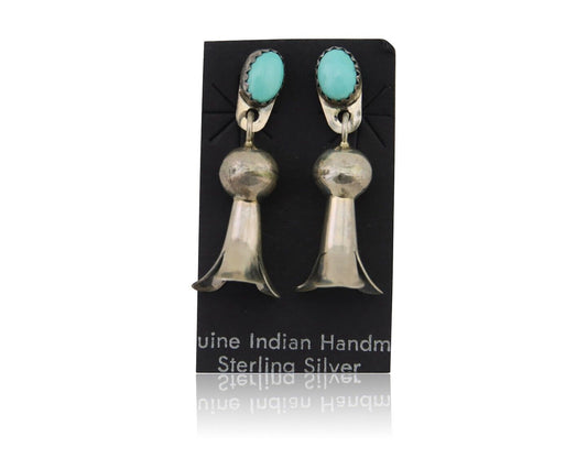 Navajo Dangle Squash Earrings 925 Silver Natural Turquoise Native Artist C.80's