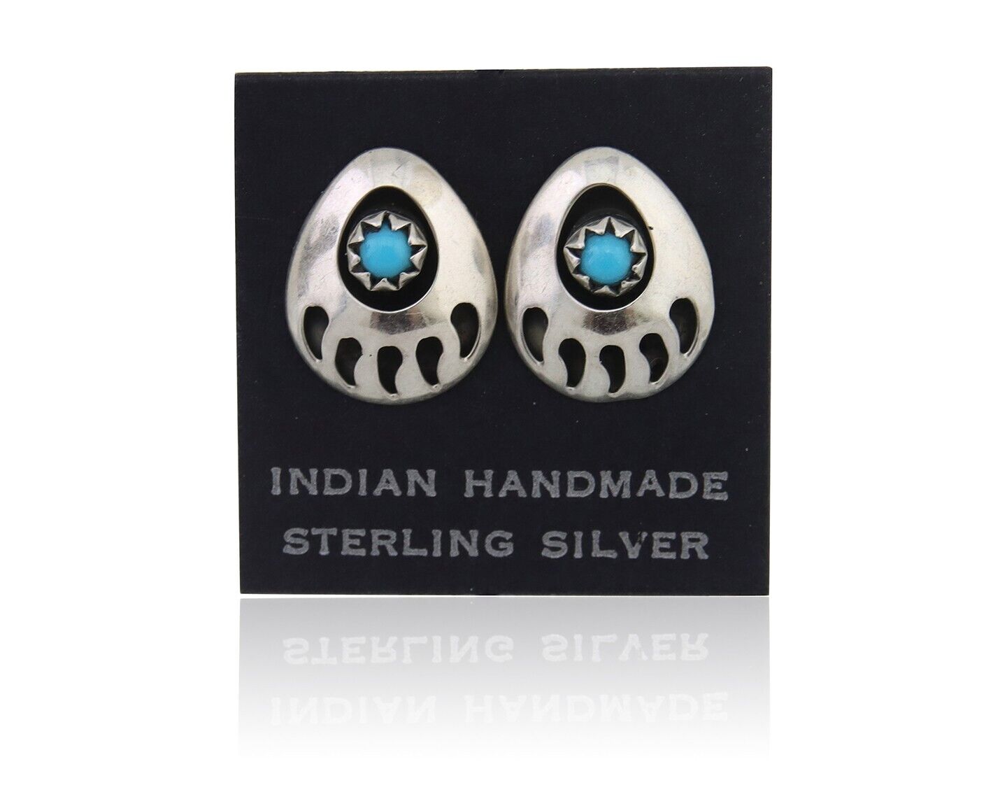 Navajo Paw Earrings 925 Silver Turquoise Native American Artist C.80's