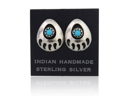 Navajo Paw Earrings 925 Silver Turquoise Native American Artist C.80's