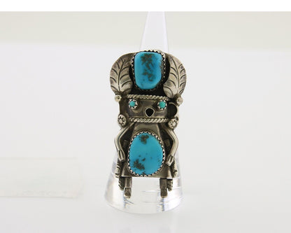 Navajo Kachina Ring 925 Silver Natural Turquoise Artist Signed CO C.80's