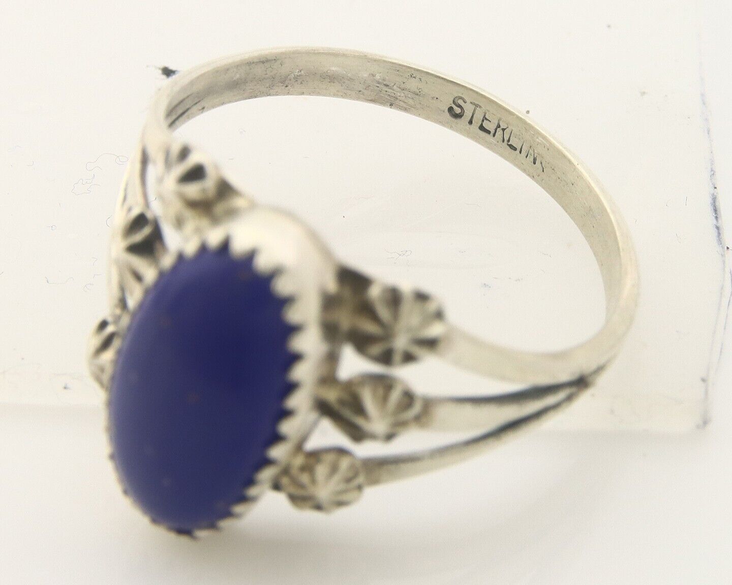 Navajo Ring 925 Sterling Natural Lapis Handmade Native Artist C.80's
