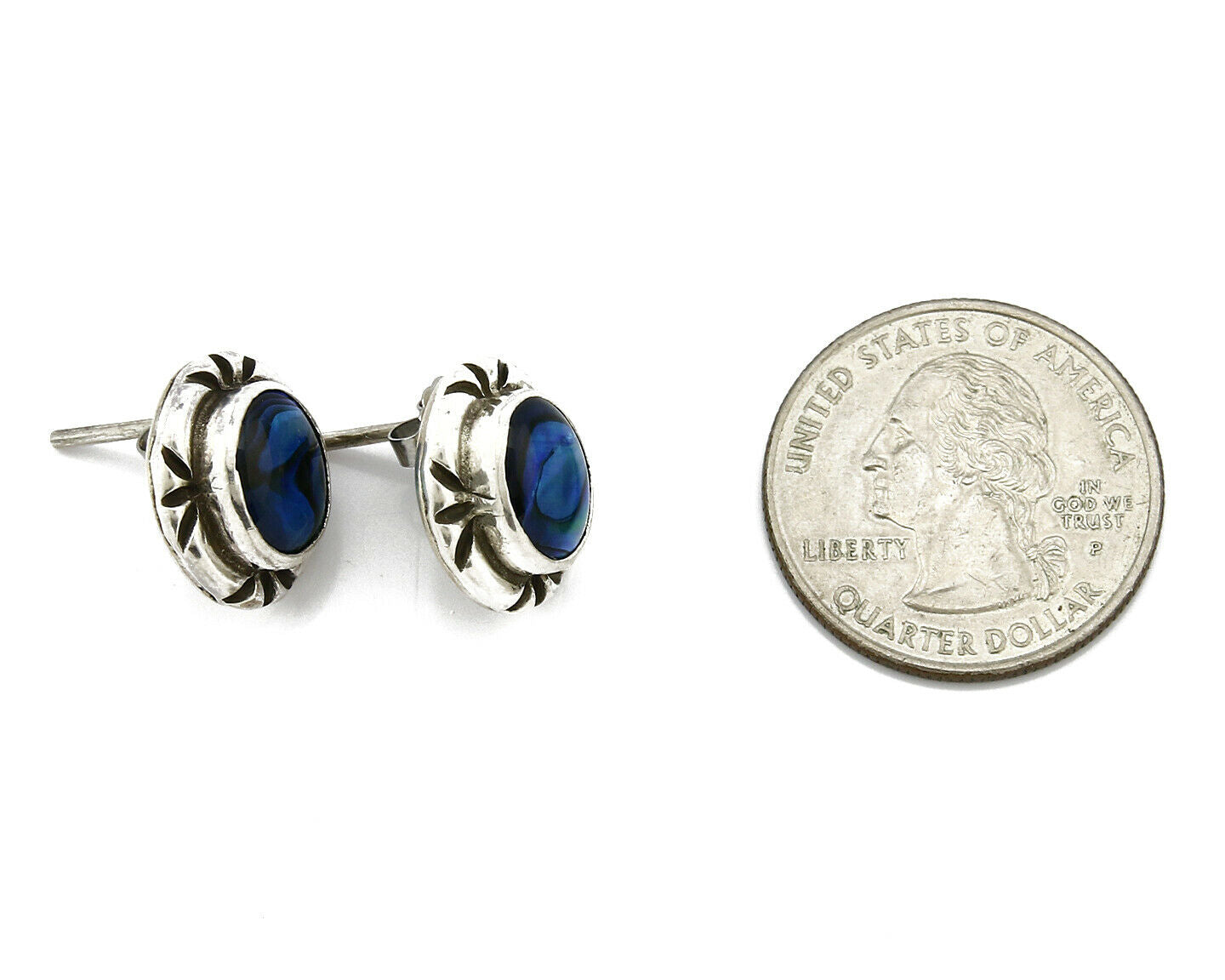 Navajo Hand Stamped Natural Mined MOP .925 SOLID Silver Stud Earrings