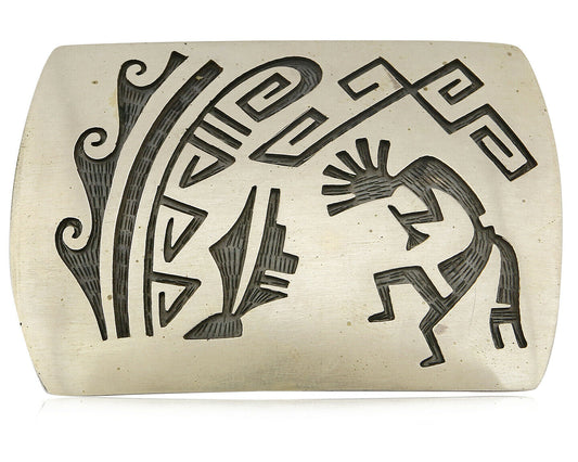 Navajo Belt Buckle .925 SOLID Sterling Silver Handmade Overlay Circa 1980's