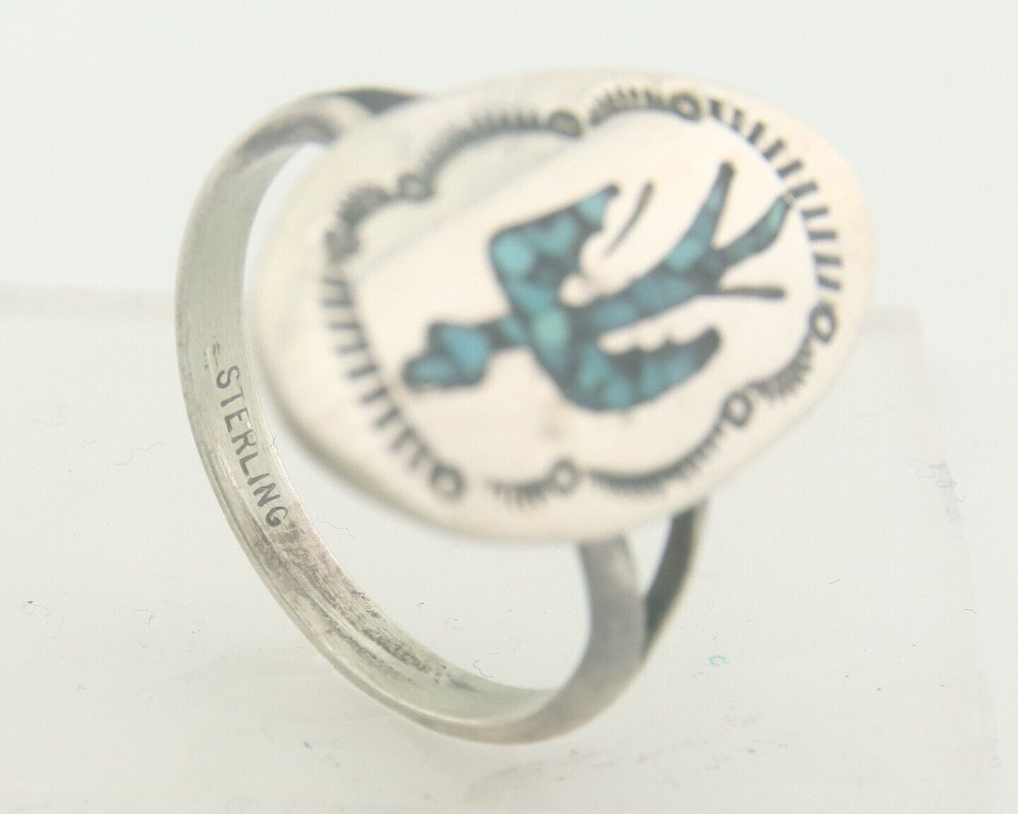 Navajo Ring 925 Sterling Natural Chip Inlay Blue Turquoise C.80's Size 7.75