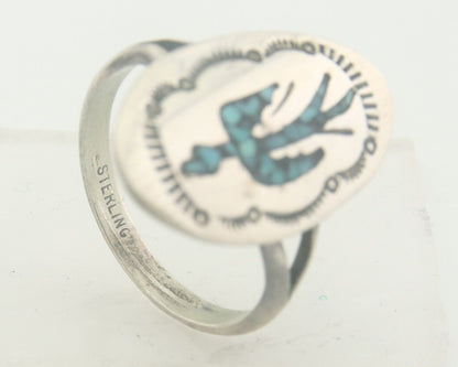 Navajo Ring 925 Sterling Natural Chip Inlay Blue Turquoise C.80's Size 7.75