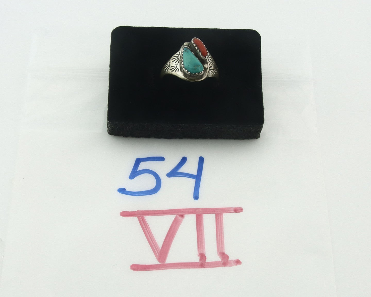 Vintage Navajo Ring 925 Sterling Silver Natural Gemstone Authentic Size 8.0