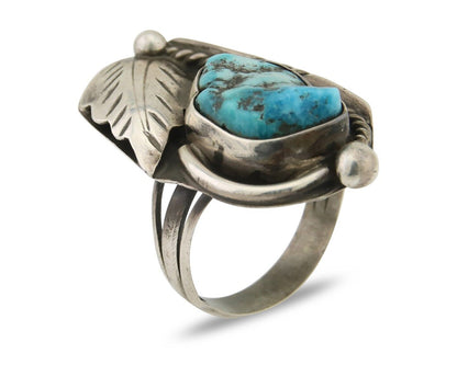 Navajo Ring 925 Silver Natural Blue Turquoise Signed David Garcia C.80's