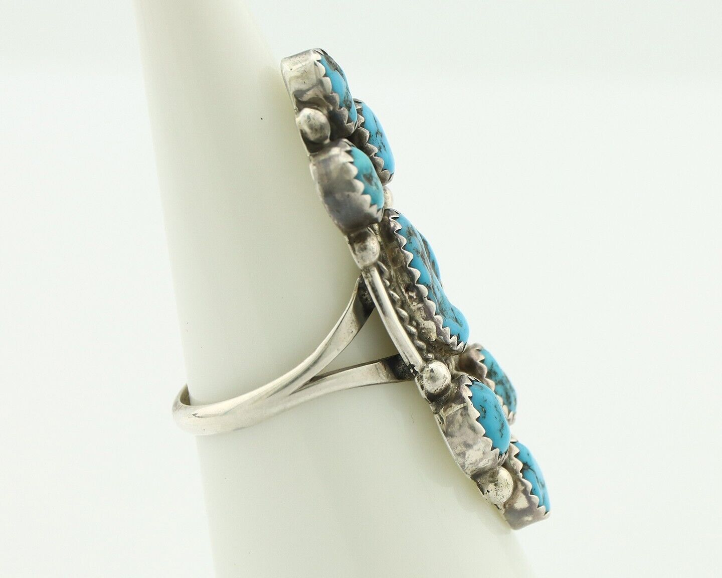 Navajo Ring .925 Silver Blue Morenci Turquoise Artist Signed IHMJ & MT C.80's