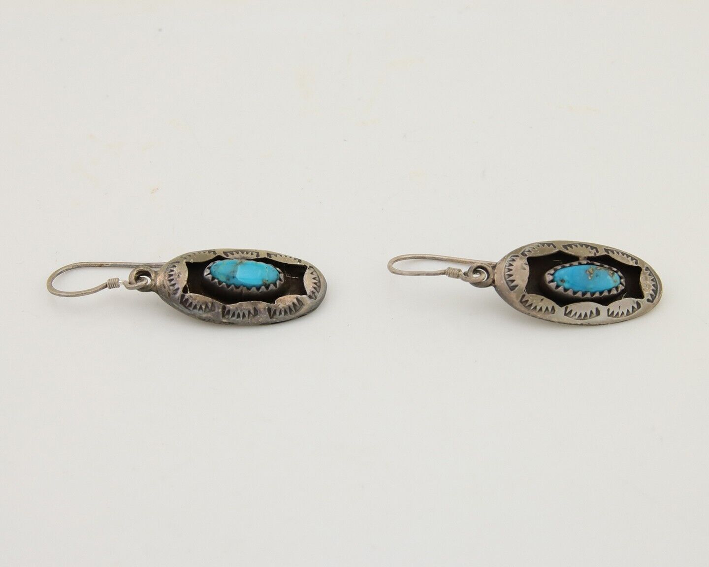 Navajo Dangle Earrings 925 Silver Natural Blue Turquoise Artist IJC C.80's