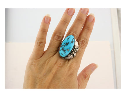 Navajo Ring 925 Sterling Turquoise Native American Artist C.80's Size 6.0