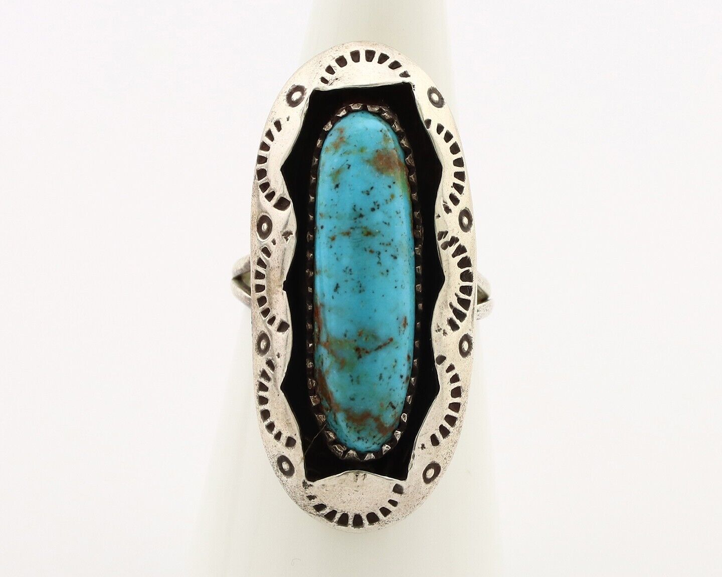 Navajo Ring 925 Silver Natural Kingman Turquoise Native American Artist C.80's