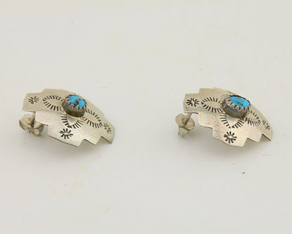 Navajo Hand Stamped Earrings 925 Silver Turquoise Native American Artist C.80's