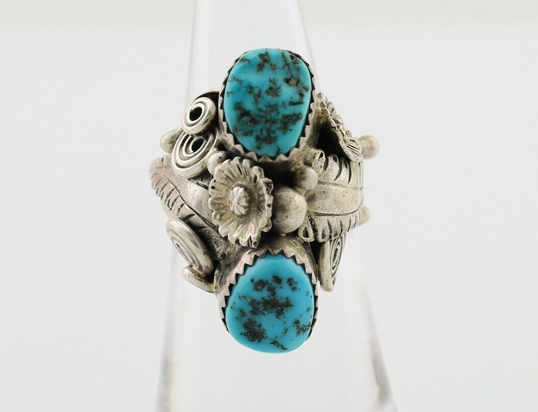 Navajo Handmade Ring 925 Silver Sleeping B Turquoise Artist Signed IHMJ C.80's