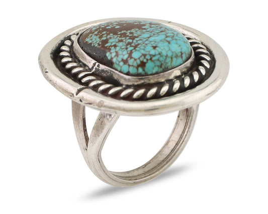 Navajo Ring 925 Silver Real Mine 8 Turquoise Native American Artist C.80's
