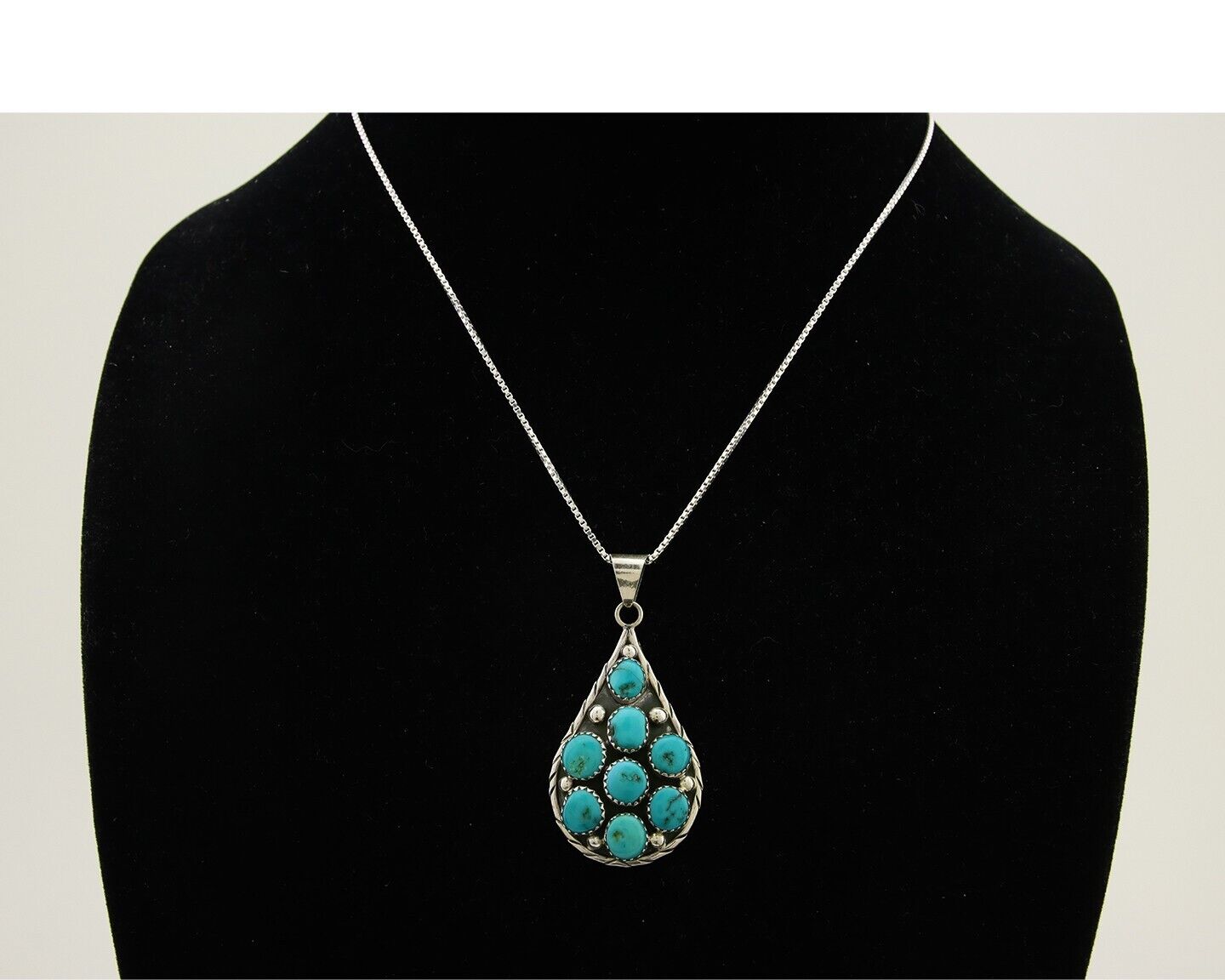 Navajo Necklace 925 Silver Natural Blue Turquoise Artist Signed B Yazzie C.80's