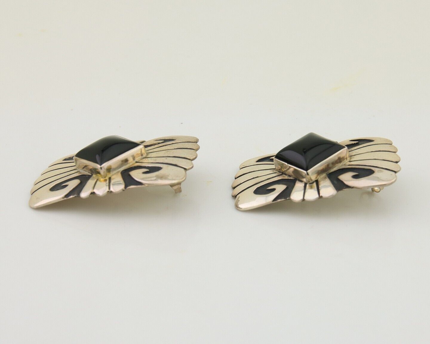 Navajo Handmade Earrings 925 Silver Onyx Artist Signed Thomas Singer C.70's
